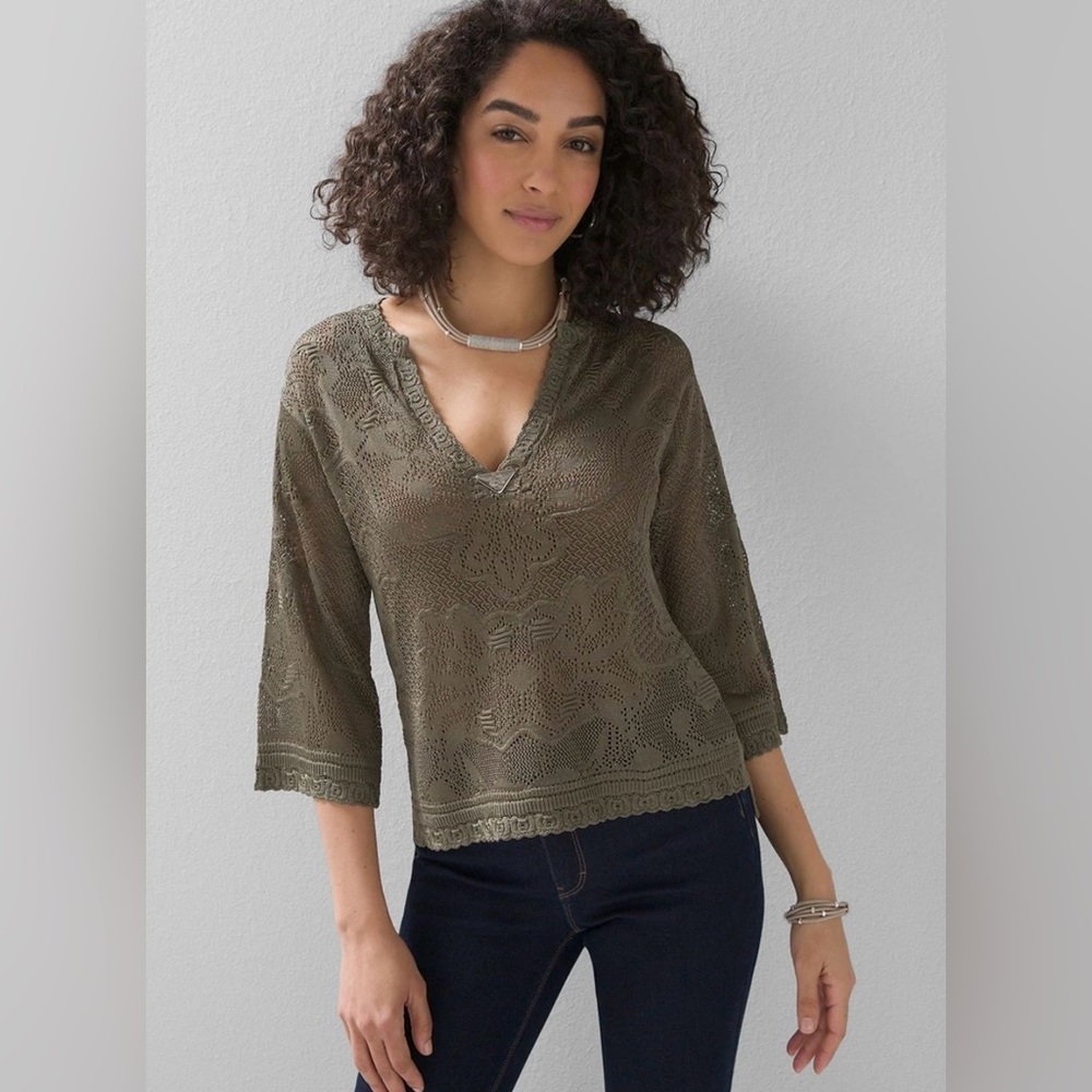 White House Black Market pointelle top in olive green size XS